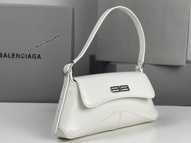 Balenciaga專櫃2022爆款小號平紋白銀全皮肩背包 巴黎世家翻蓋腋下包 fyj1533